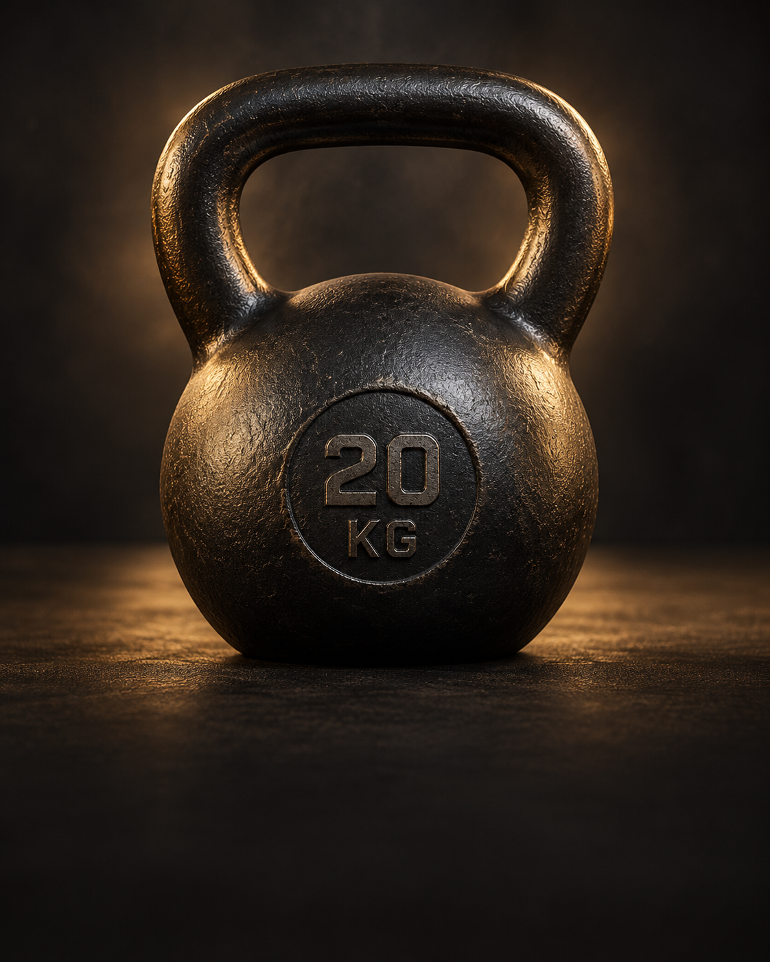 Black kettlebell marked 20 KG